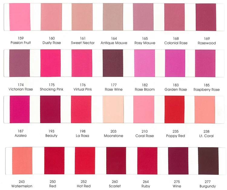 satin ribbon color chart