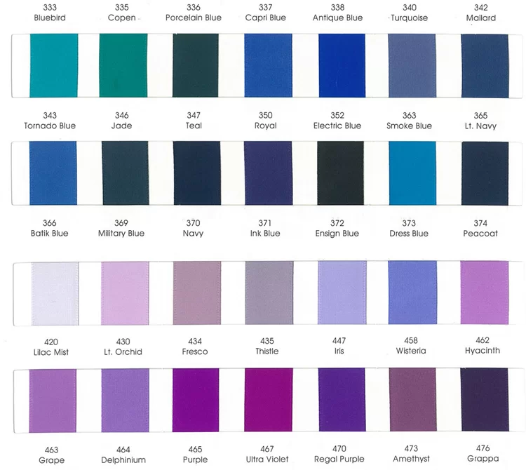 satin ribbon color chart